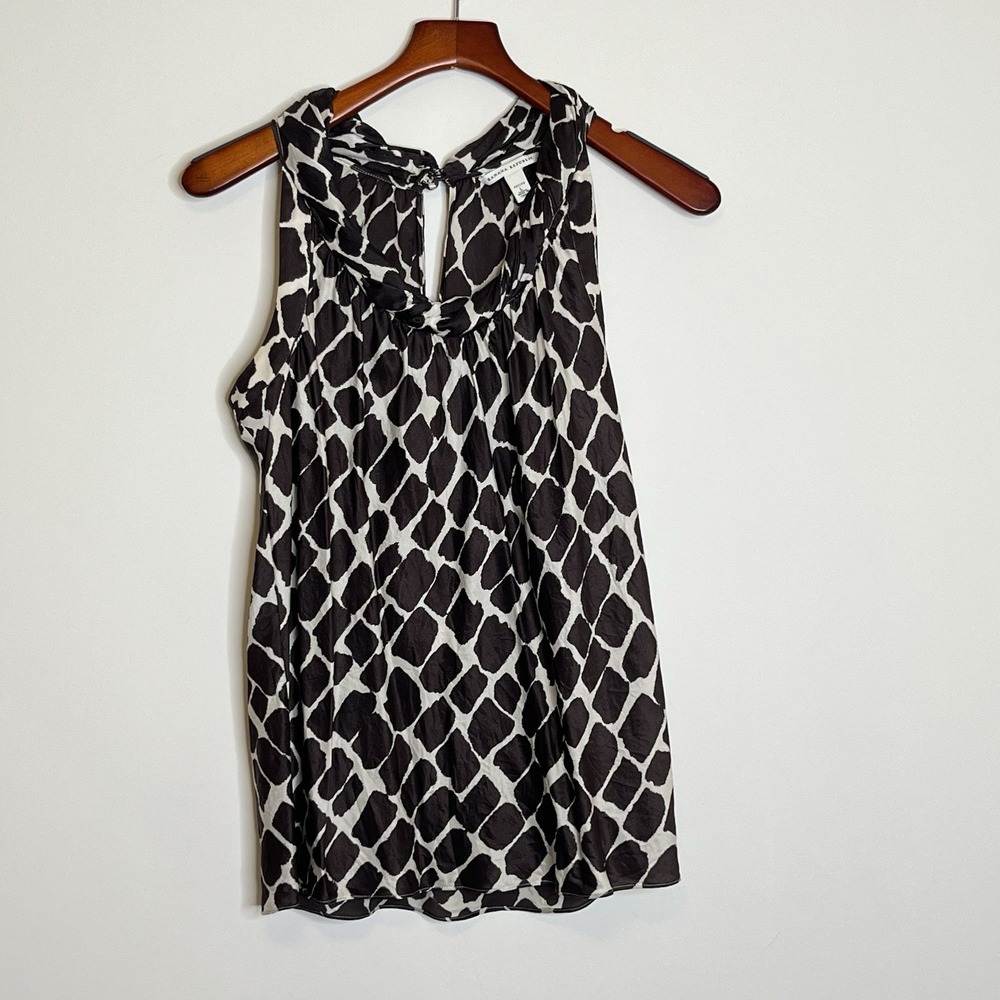 Banana Republic Silk Halter Top Brown Animal Print Giraffe Petite Large Safari‎
